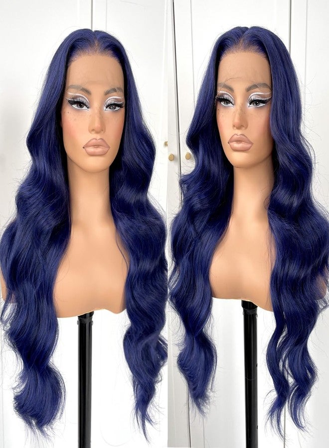 MITIMES Dark Blue Wigs Blue Lace Front Wig Pre Plucked Glueless Long Body Wave Lace Front Wig For Fashion Women Transparent Lace Front Wig For Cosplay Party - Image 1